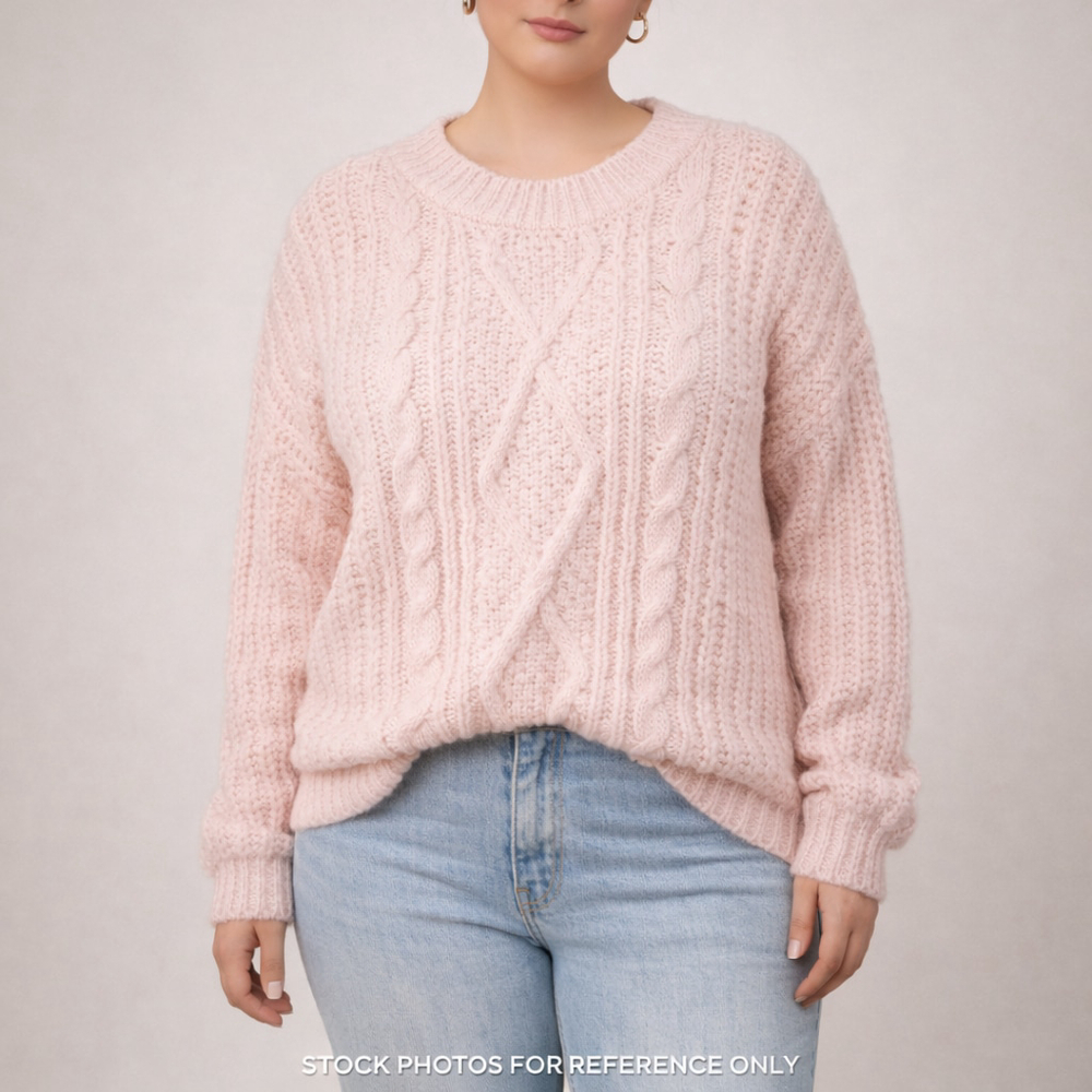 Madden Girl Chunky Cable Knit Sweater L Blush Soft Cozy Cottagecore